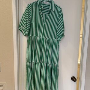 Green Striped Midi Dress